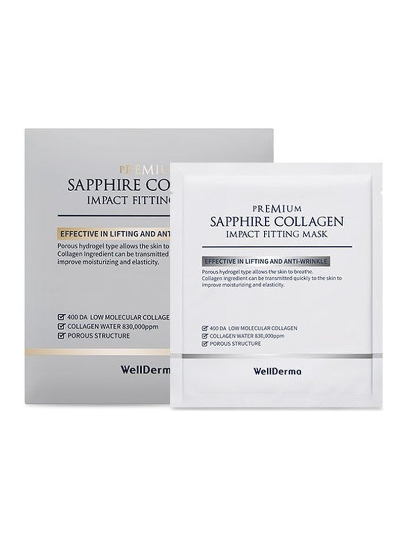 WellDerma Premium Sapphire Collagen impact fitting mask 4ea — product photograph